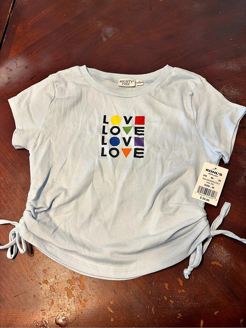 Mighty Fine Love Graphic Side-Tie Tee in White Size Medium NWT